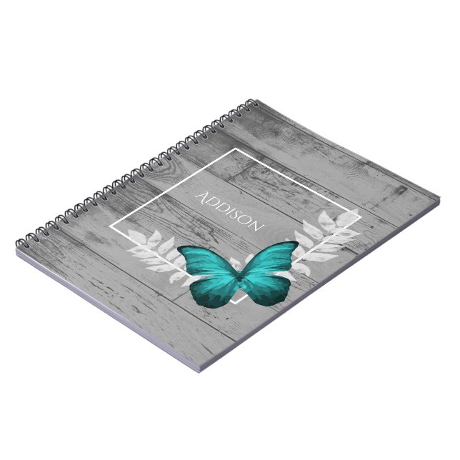 Caderno Espiral Notebook Teal Butterfly Rustic Personalizado (Left Side)