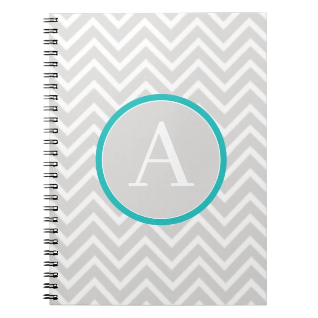 Caderno Espiral Notebook Teal Chevron Monograma (Frente)