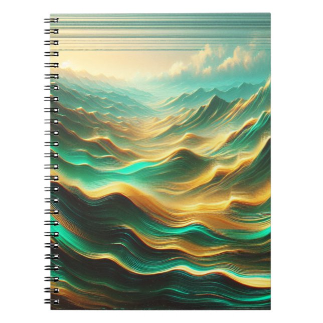Caderno Espiral Notebook Teal & Dourado Abstrato Mountain (Frente)