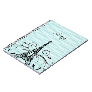 Caderno Espiral Notebook Teal Eiffel Tower Floreado
