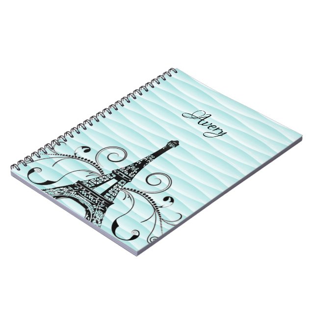 Caderno Espiral Notebook Teal Eiffel Tower Floreado (Left Side)