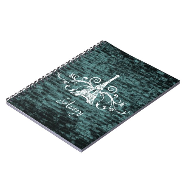 Caderno Espiral Notebook Teal Eiffel Tower Grunge (Left Side)