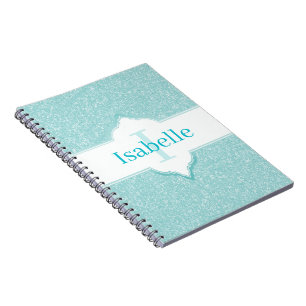 Caderno Espiral Notebook Teal Glitter Monograma