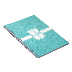 Caderno Espiral Notebook Teal Glitter Personalizado