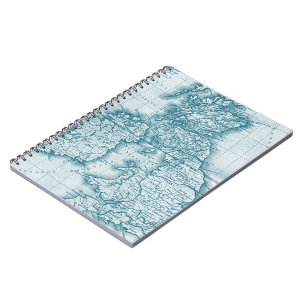Caderno Espiral Notebook Teal Old World Antique Map
