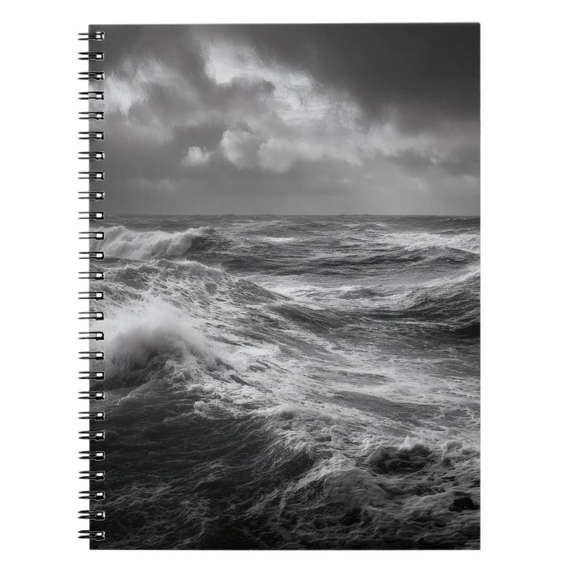 Caderno Espiral Notebook Tempestade Ocean Onda Negro (Frente)