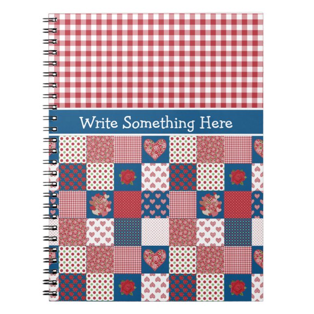 Caderno Espiral Notebook to Personalize: Corações, Rosas, Gingham (Frente)
