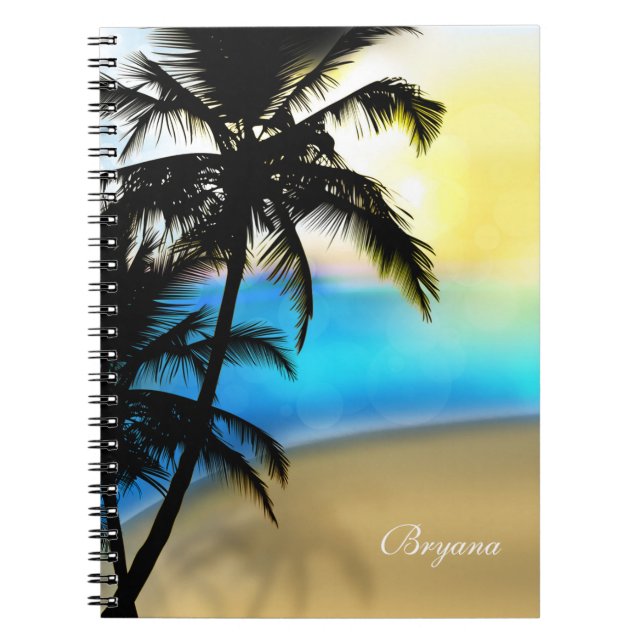 Caderno Espiral Notebook Tropical Daytime Beach & Palm Trees (Frente)