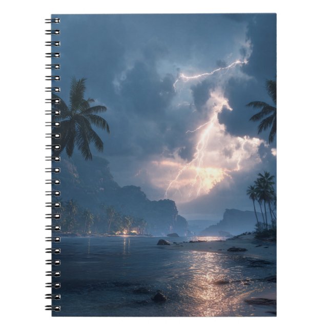 Caderno Espiral Notebook Tropical LightStorm Ocean Night Art (Frente)