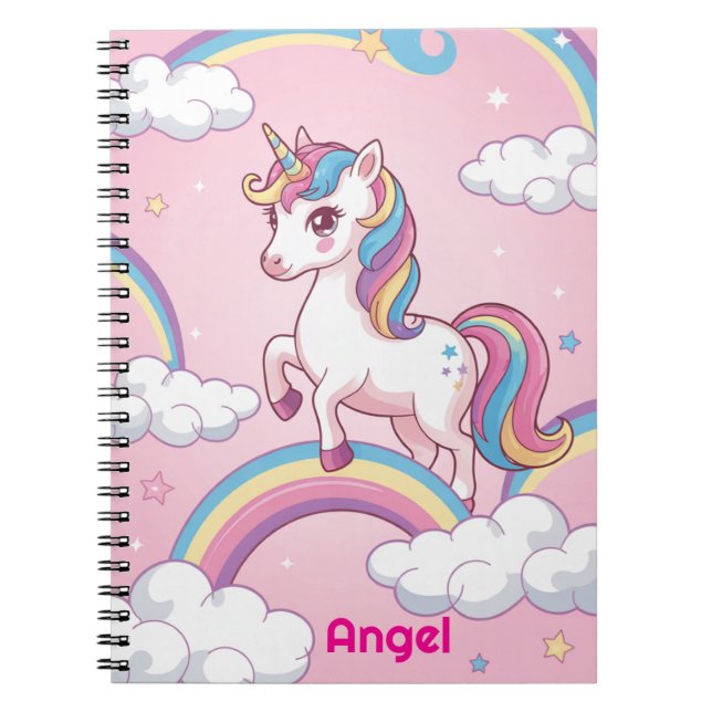 Caderno Espiral Notebook Unicórnio Personalizado - Arco-Íris Magic (Frente)