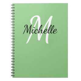 Caderno Espiral Notebook Verde e Branco personalizado Monograma