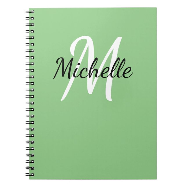 Caderno Espiral Notebook Verde e Branco personalizado Monograma (Frente)
