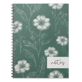 Caderno Espiral Notebook Verde Floral