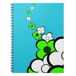 Caderno Espiral Notebook Verde limão e Flores Brancas