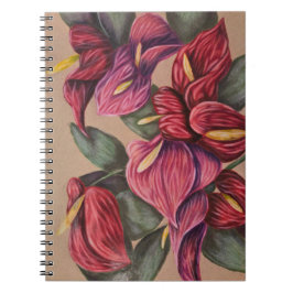 Caderno Espiral Notebook vermelho e cor-de-rosa com anturium