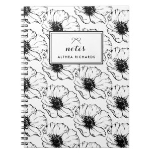 Caderno Espiral Notebook Vintage Black and White Anemones