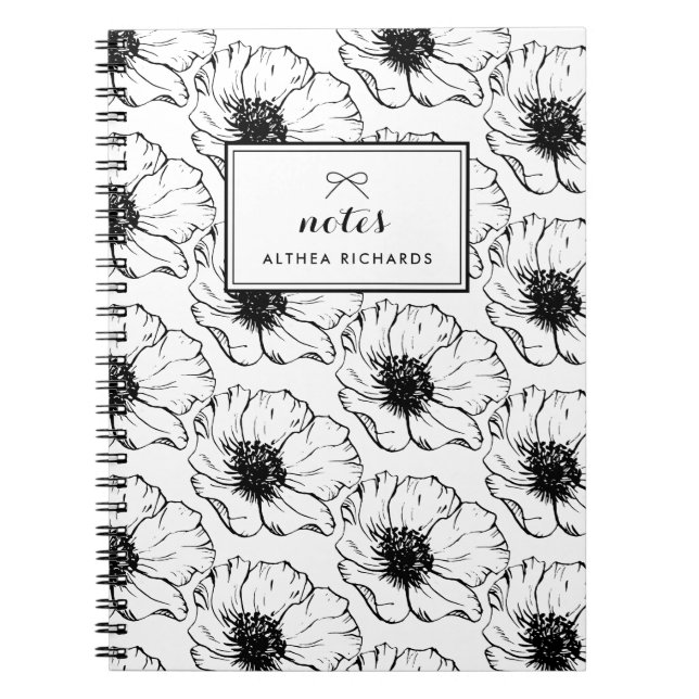 Caderno Espiral Notebook Vintage Black and White Anemones (Frente)