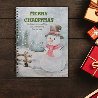 Caderno Espiral Notebook Vintage/Christmas/Watercolor Cute Snowman