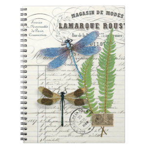 Caderno Espiral Notebook Vintage Dragonfly Fern Spiral Diário