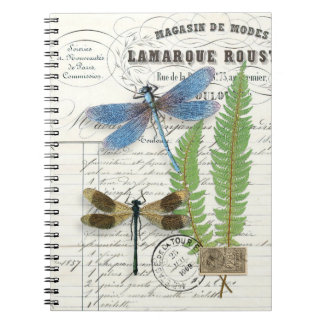 Caderno Espiral Notebook Vintage Dragonfly Fern Spiral Diário