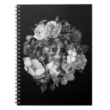 Notebook Vintage Floral Skull Black & White Person