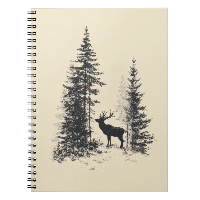 Caderno Espiral Notebook Vintage Forest Elk Silhouette (Frente)