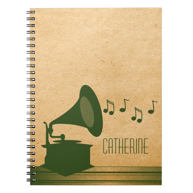 Caderno Espiral Notebook Vintage Verde Gramophone (Frente)
