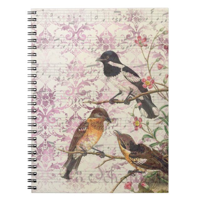 Caderno Espiral Notebook Vintage Victorian Birds | Escrevendo Eleg (Frente)