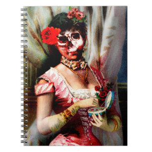 Caderno Espiral Notebook Vintage vitoriano Lady Vanity Skull