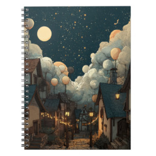 Caderno Espiral Notebook Whimsic Starry Village Night