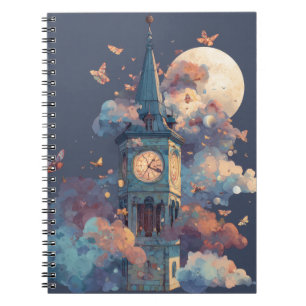 Caderno Espiral Notebook Whimsical Moonlit Clock Tower