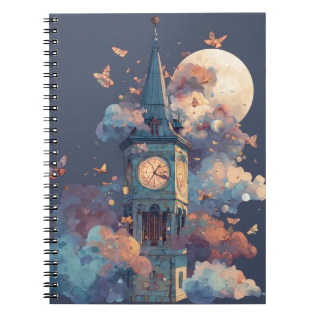 Caderno Espiral Notebook Whimsical Moonlit Clock Tower (Frente)