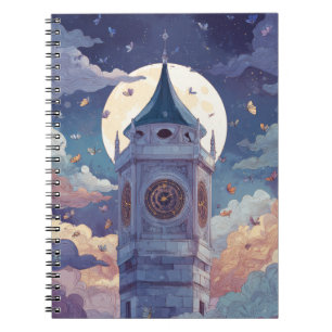Caderno Espiral Notebook Whimsical Moonlit Clock Tower