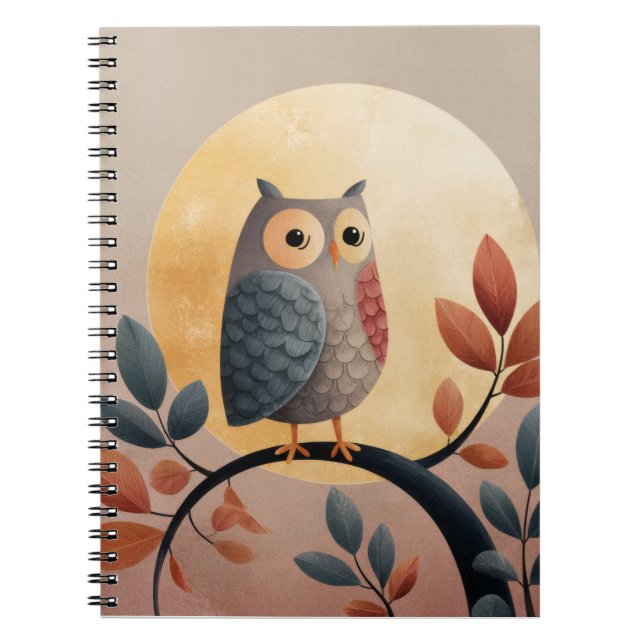 Caderno Espiral Notebook Whimsical Owl Autumn Moon (Frente)