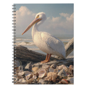 Caderno Espiral Notebook White Pelican Seashell Beach