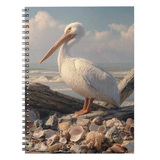 Caderno Espiral Notebook White Pelican Seashell Beach (Frente)
