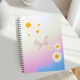 Caderno Espiral Notebook with gradient Rose and Daisies