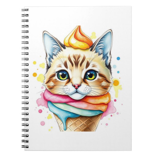 Caderno Espiral Notebook with ice-cream and cat (Frente)