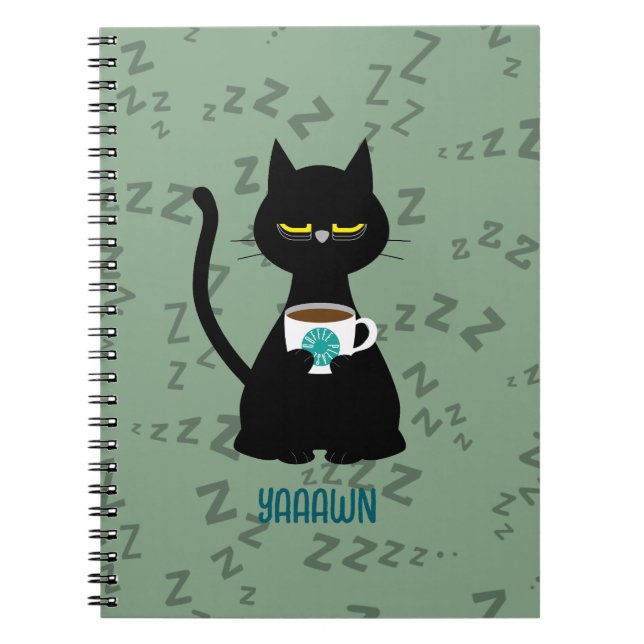 Caderno Espiral notebook YAAAWN com gato sonolento (Frente)