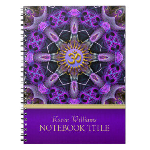 Caderno Espiral Notebook Yoga Ouro Om Purple Fractal Mandala