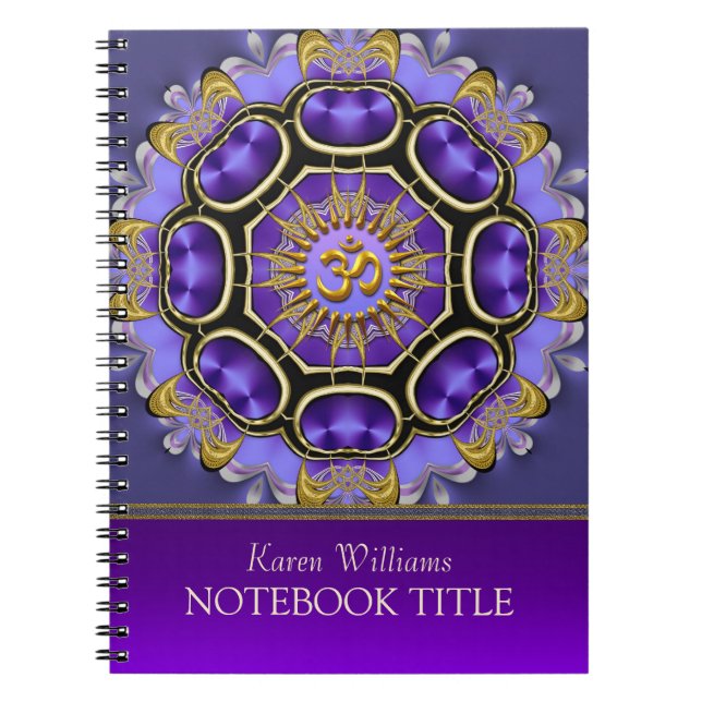Caderno Espiral Notebook Yoga Ouro Om Purple Fractal Mandala (Frente)