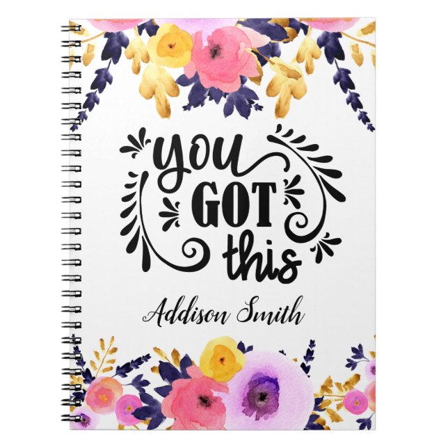 Caderno Espiral Notebook "You Have This" Personalizado Floral (Frente)