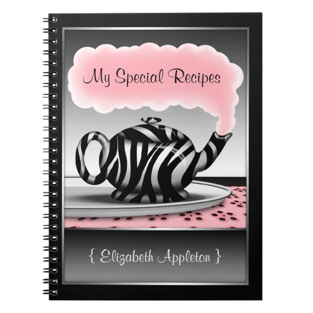 Caderno Espiral Notebook Zebra Print Teapot Pink & Black Recipient (Frente)