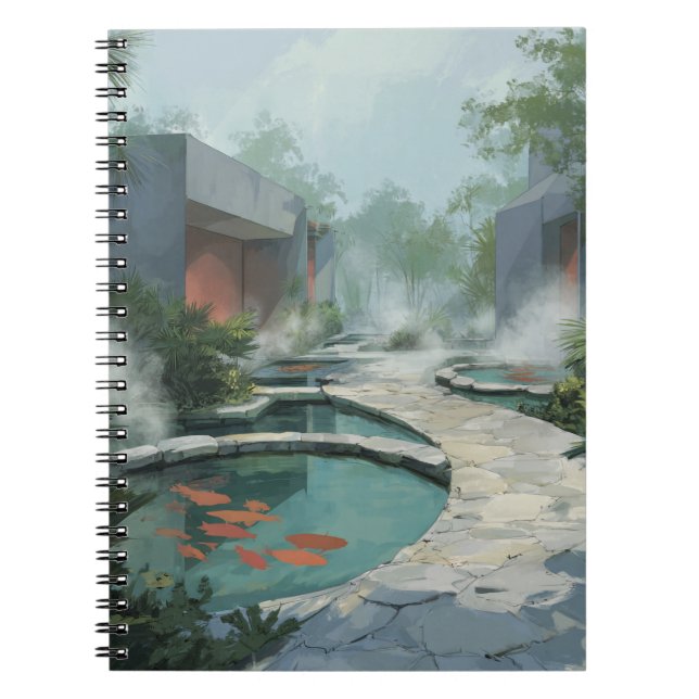 Caderno Espiral Notebook Zen Garden Spa Koi Pond Pathway Art (Frente)