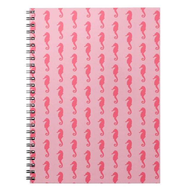 Caderno Espiral Notebooks com cavalos de mar rosa (Frente)