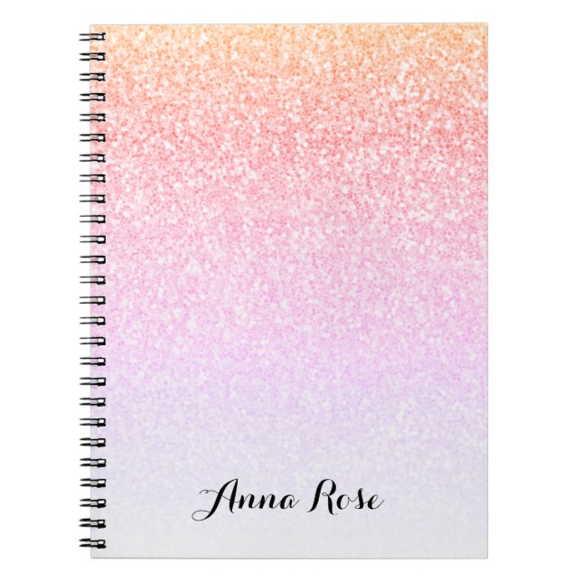 Caderno Espiral Notepad de Glitter de Ombre Espelho Arco-Íris (Frente)