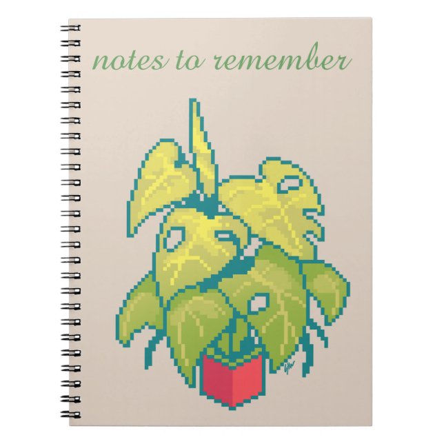 Caderno Espiral Notes to remember, Monstera , pixel art (Frente)