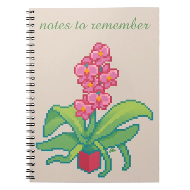 Caderno Espiral Notes to remember, orchid , pixel art (Frente)