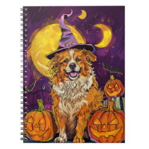 Caderno Espiral Nova Escócia Duck Toller Halloween Bruxas Pumpkin