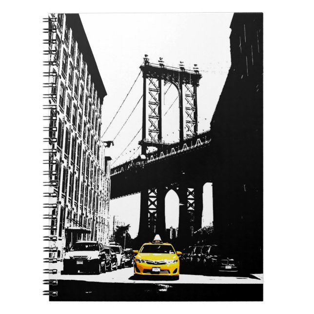 Caderno Espiral Nova Iorque Pop Art Nyc Yellow Taxi Brooklyn (Frente)